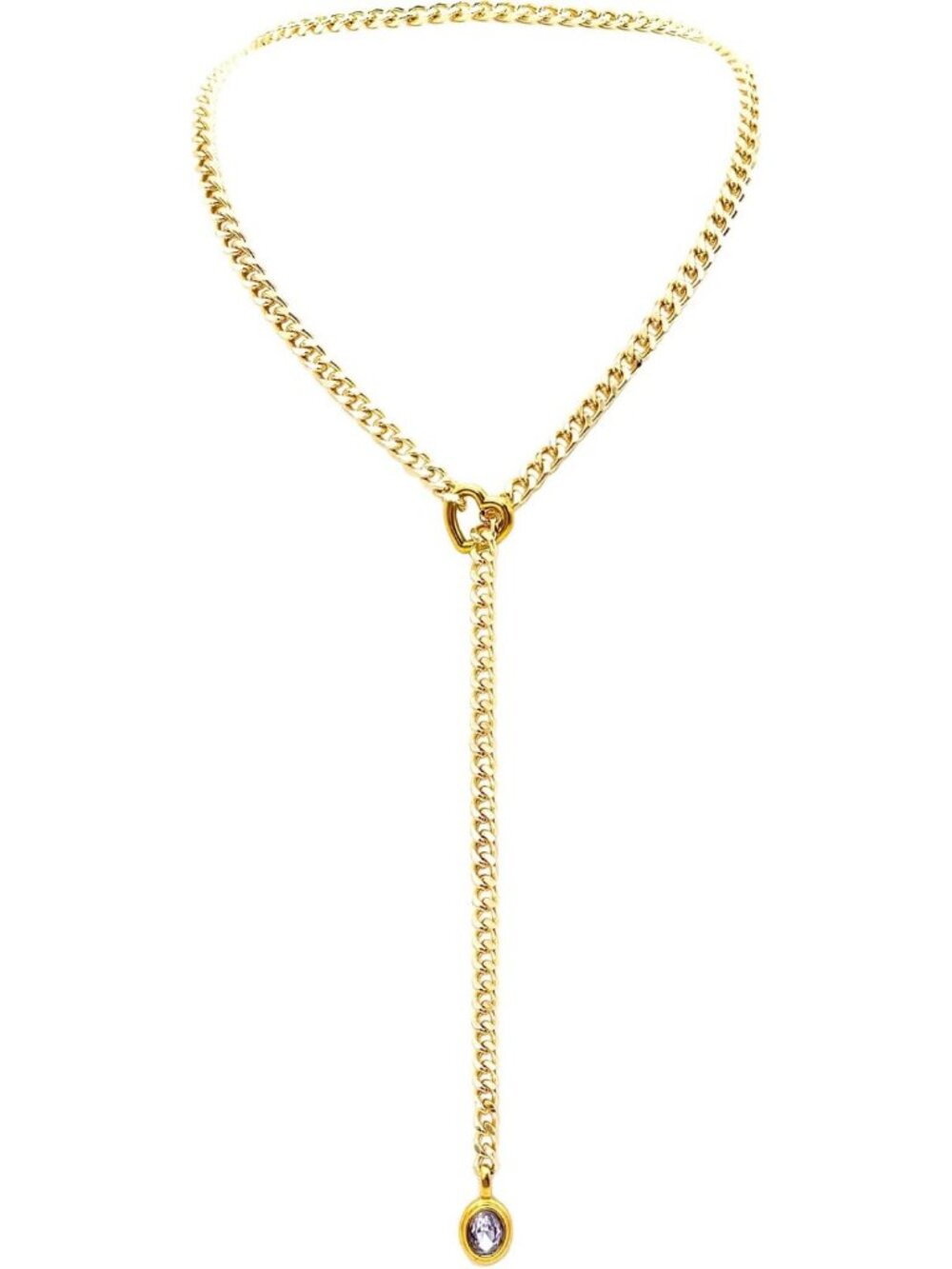 Dainty Gold Heart Slip Chain Necklace with Crystal Pendant & Adjustable Y-Design